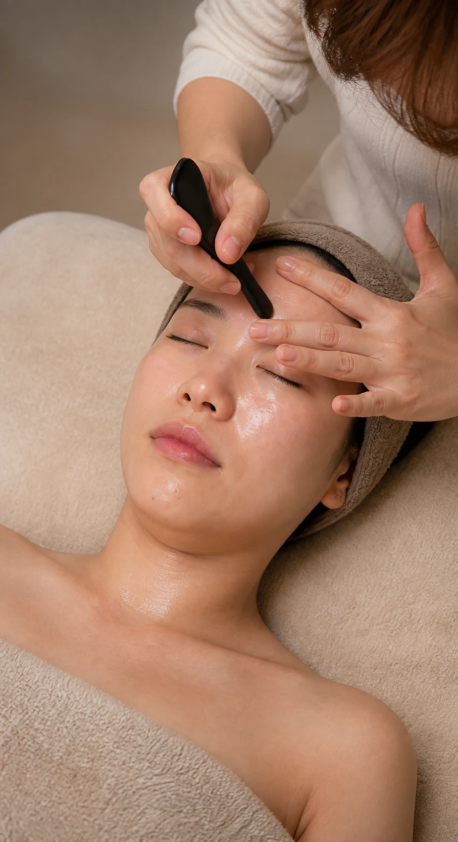 Red bianstone warm moxibustion performed during the Royal Youth Facial ritual